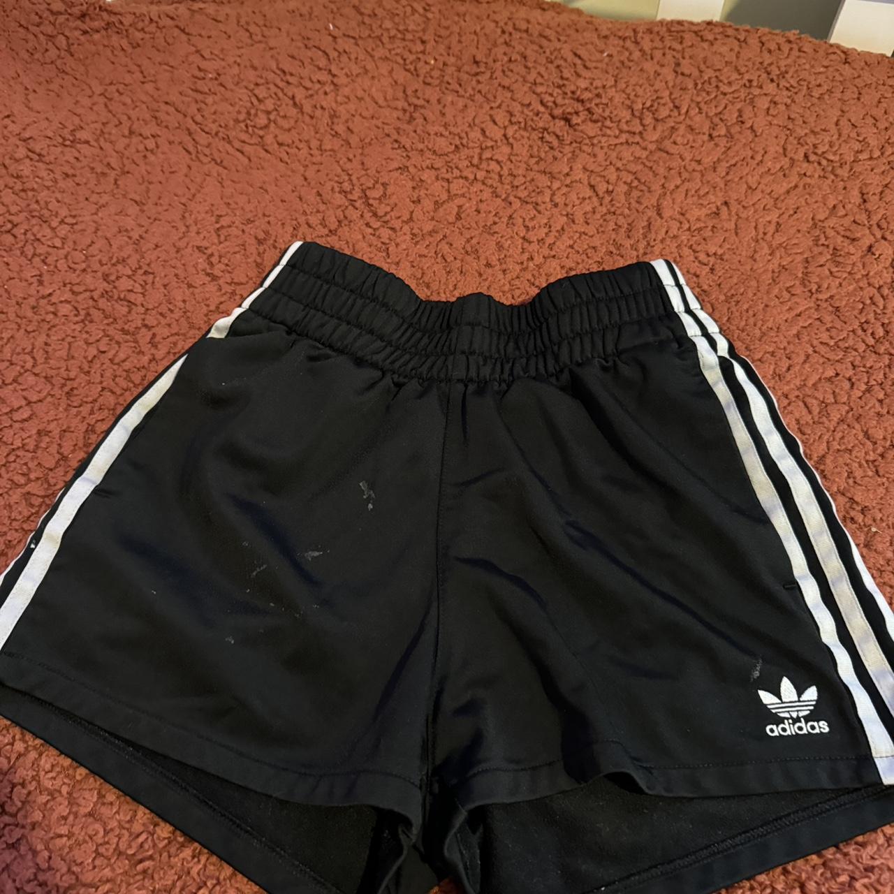 Adidas Black Shorts with White Stripe (Paint Stain) - Depop