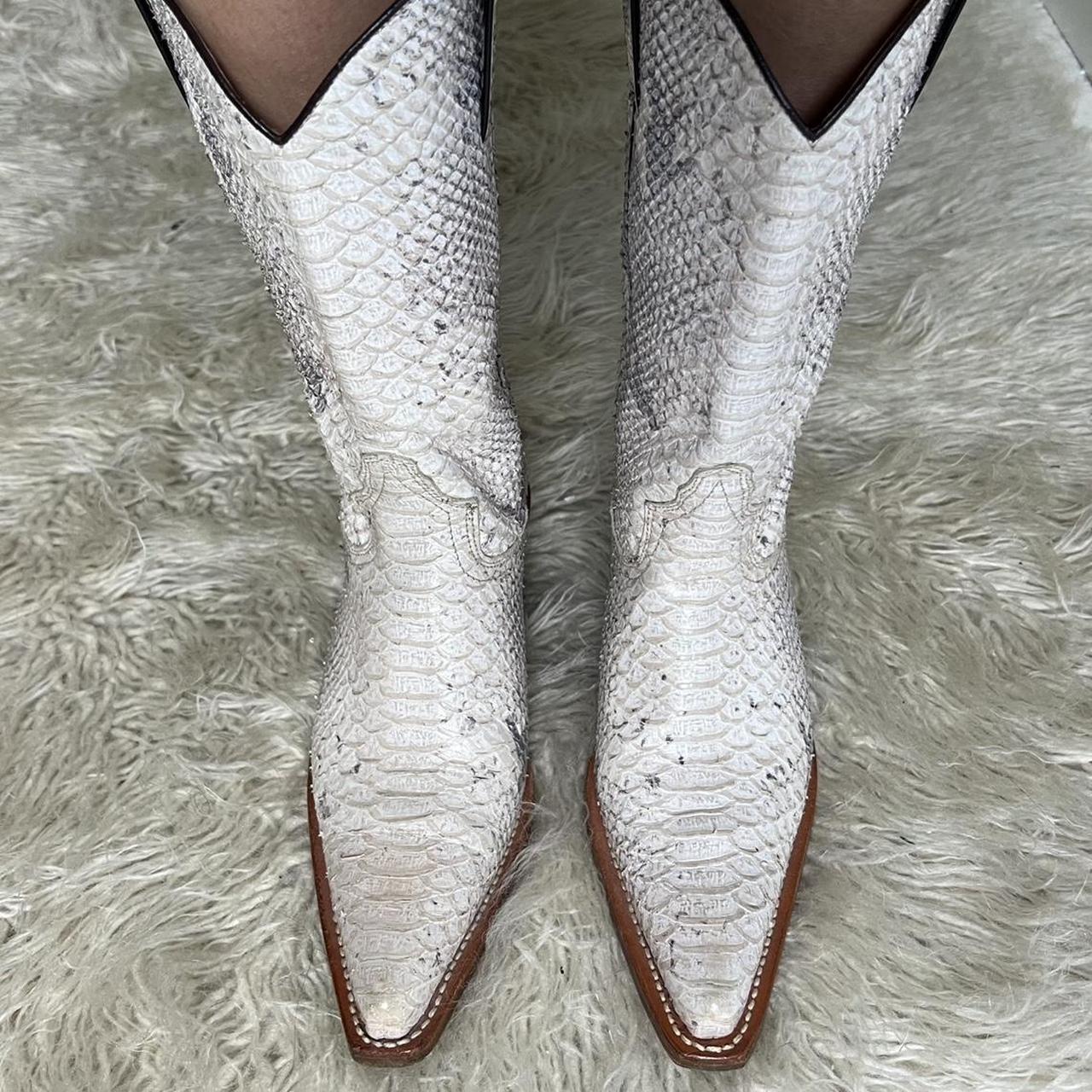 Snakeskin cowboy boots with a pointy toe. Uk 3 /... - Depop