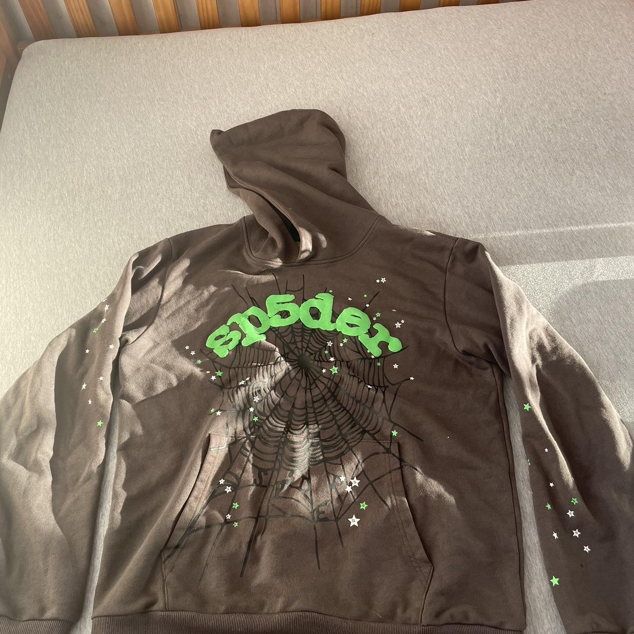 Size small grey and green sp5der hoodie men’s. only... - Depop