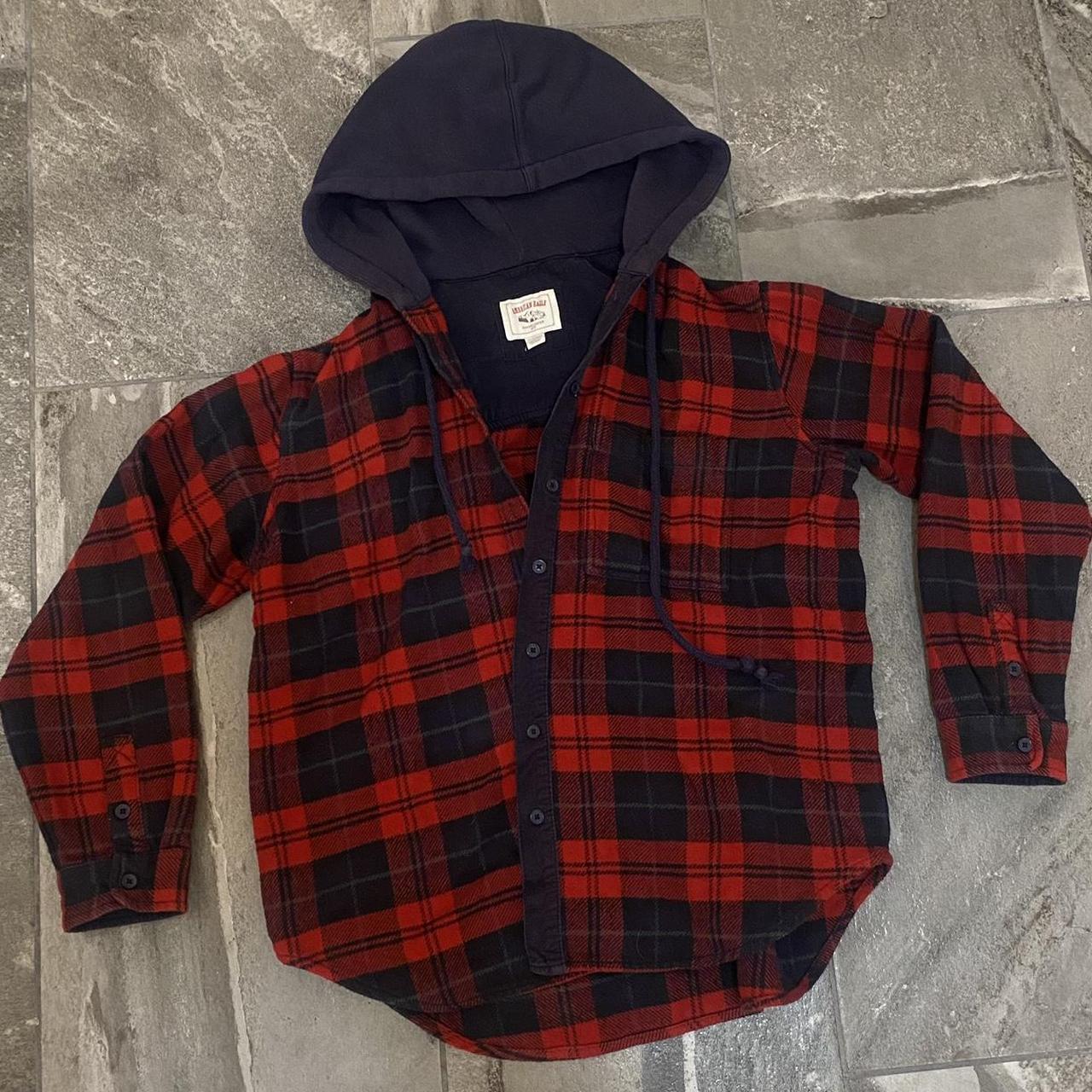 american eagle flannel in good condition hoodie... - Depop