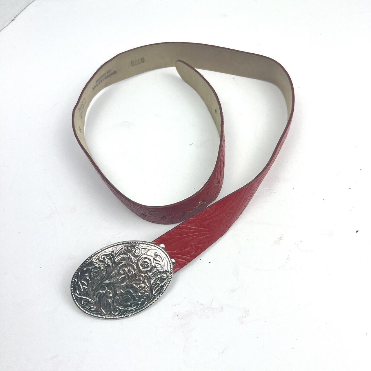 Red Western Embossed Bonded Leather Belt Sz. M... Depop