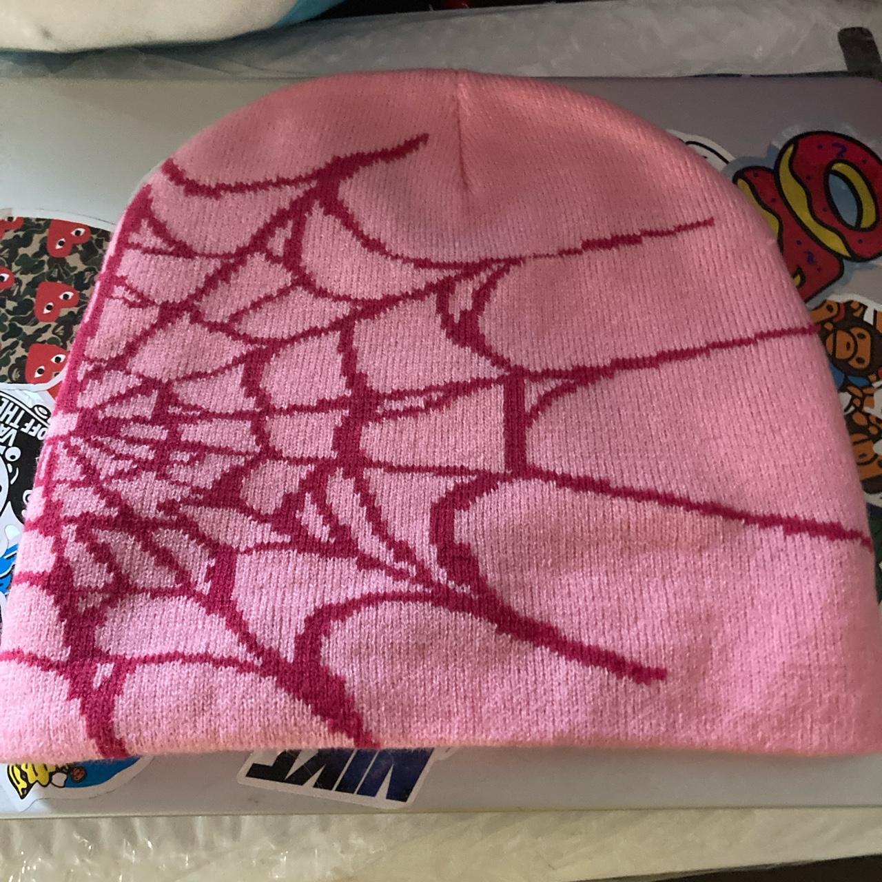 Pink spider web beanie - Depop