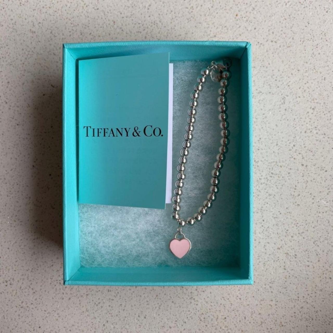 Pink Heart Tag Tiffany Bead Bracelet Silver Pink Heart Tag Bead