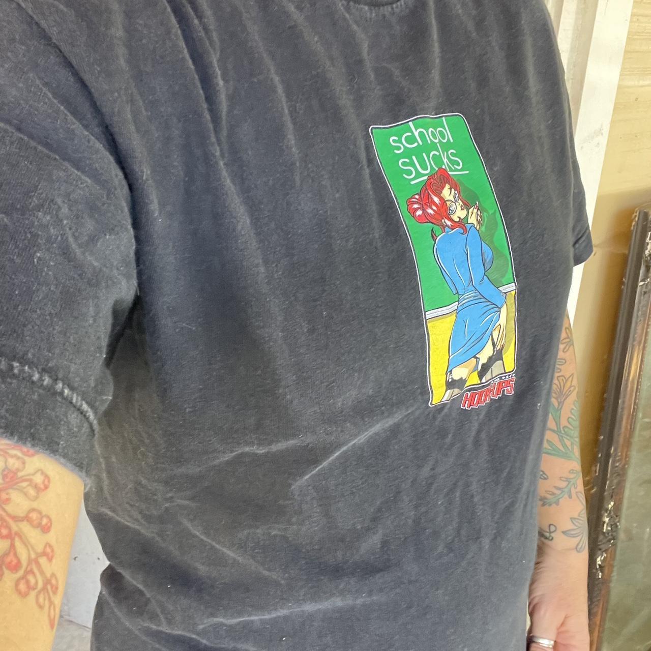 Vintage, Black 90's HookUps Tee. Medium. Faded black | Depop