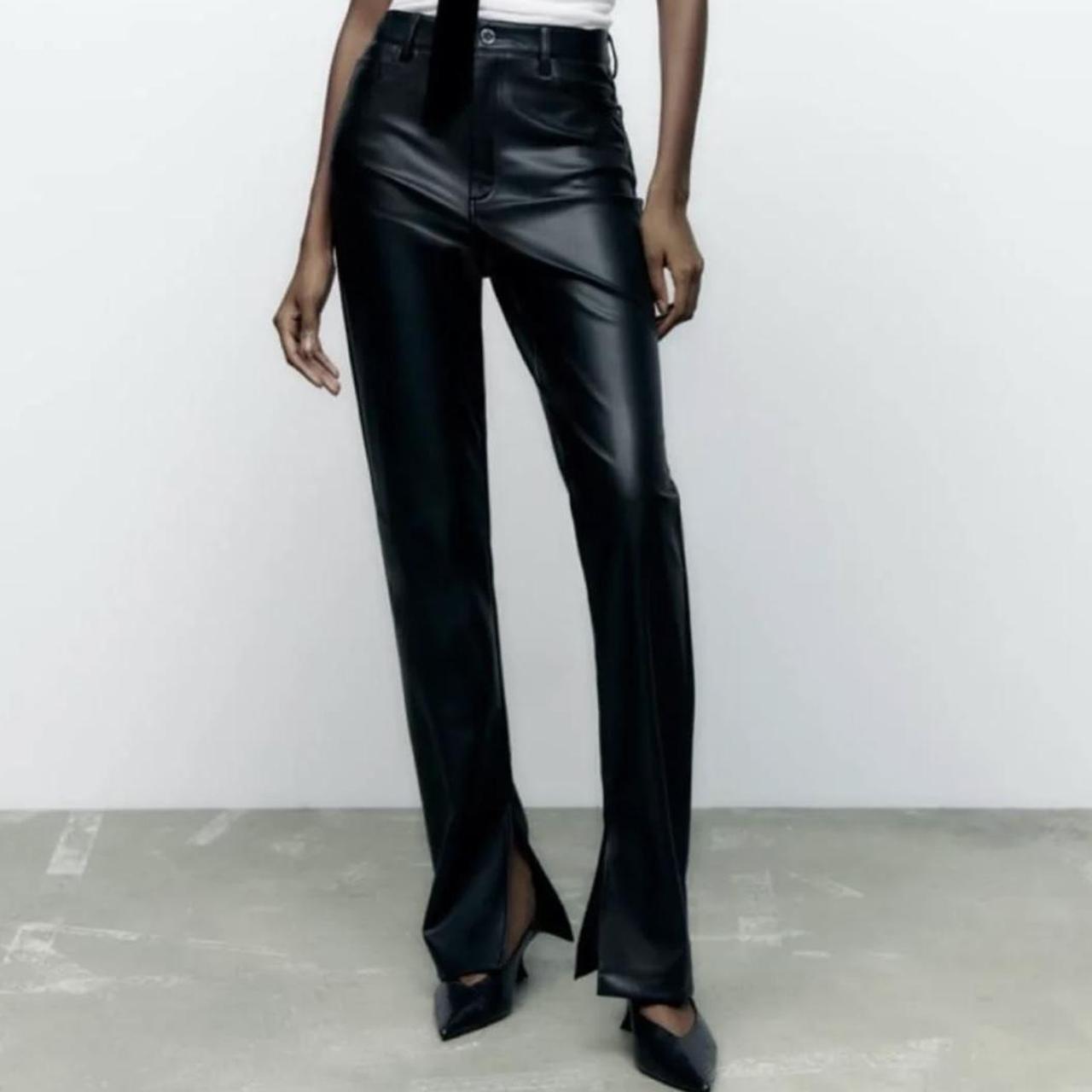 Depop Split Hem Leather Pants Zara Zara Black Leather Split Hem