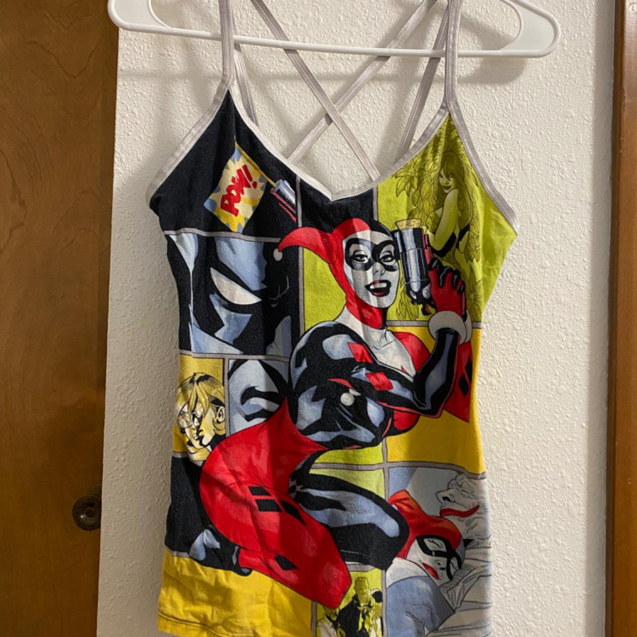 Harley Quinn y2k racer back top Size L fits M/L... - Depop