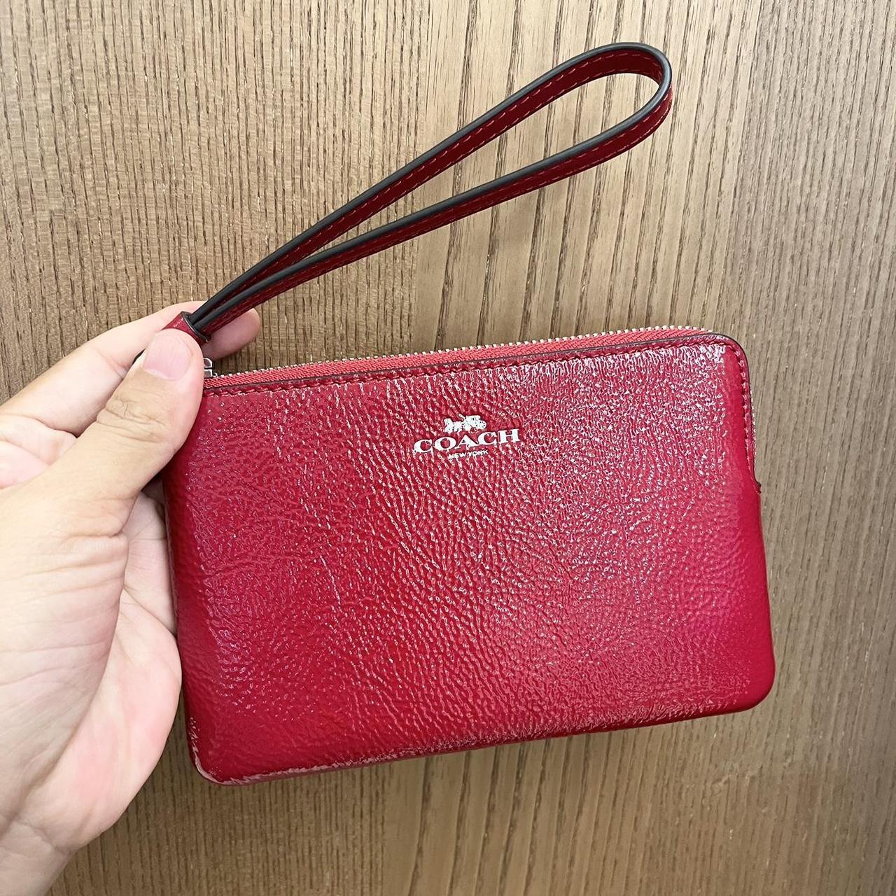 Coach newest red zipper wallet with wrist strap