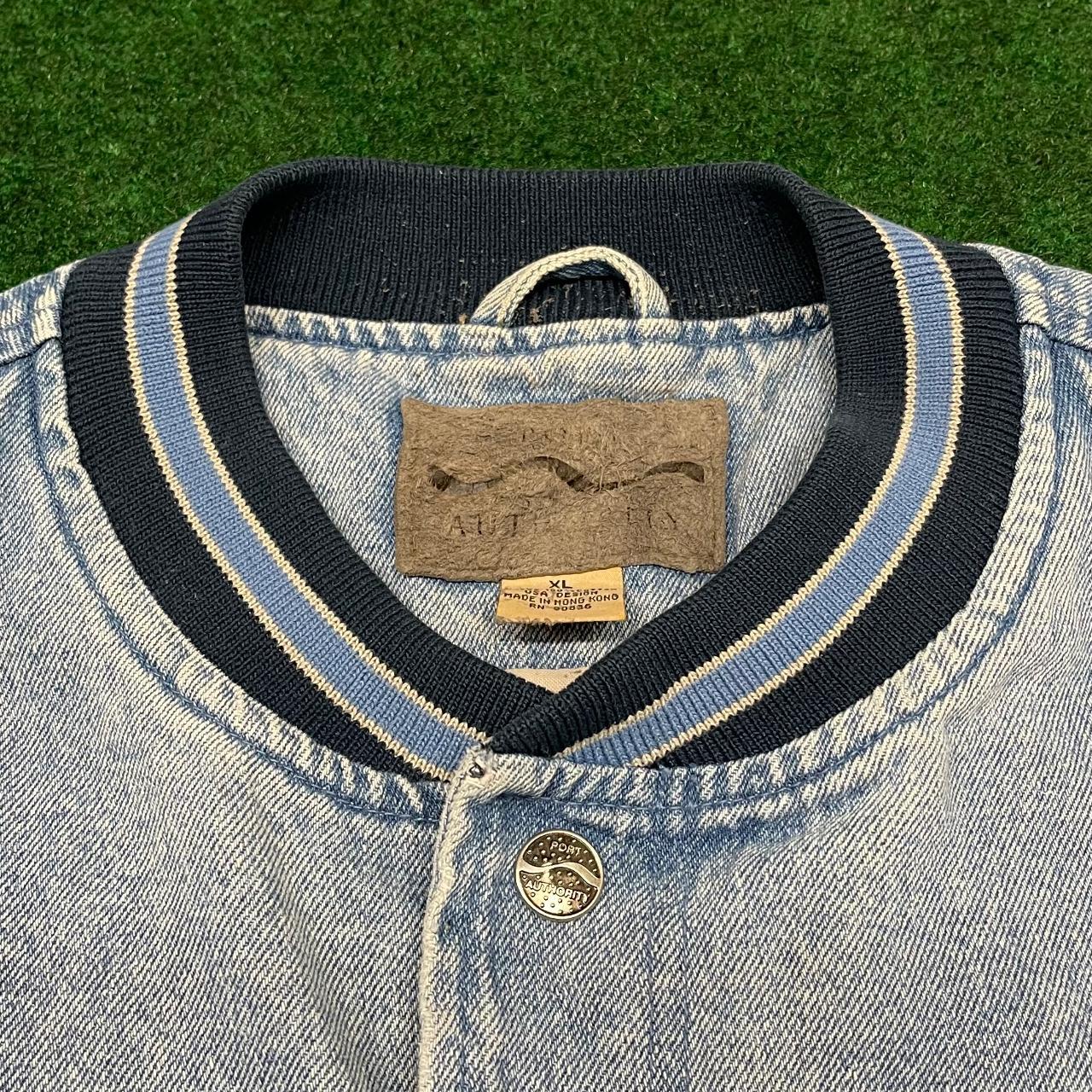 Light blue denim bomber varsity jacket. Great... Depop