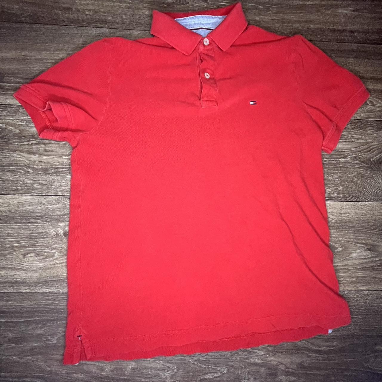 red tommy hilfiger polo size small negotiable - Depop