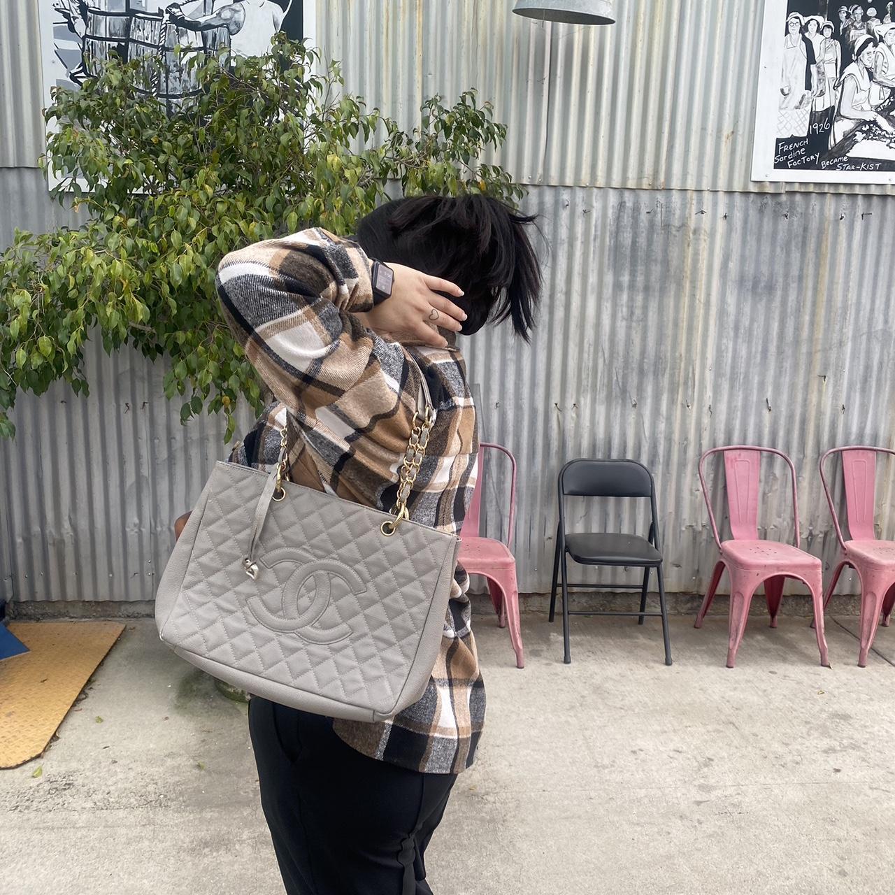 Chanel grand tote big in gray gently used - Depop