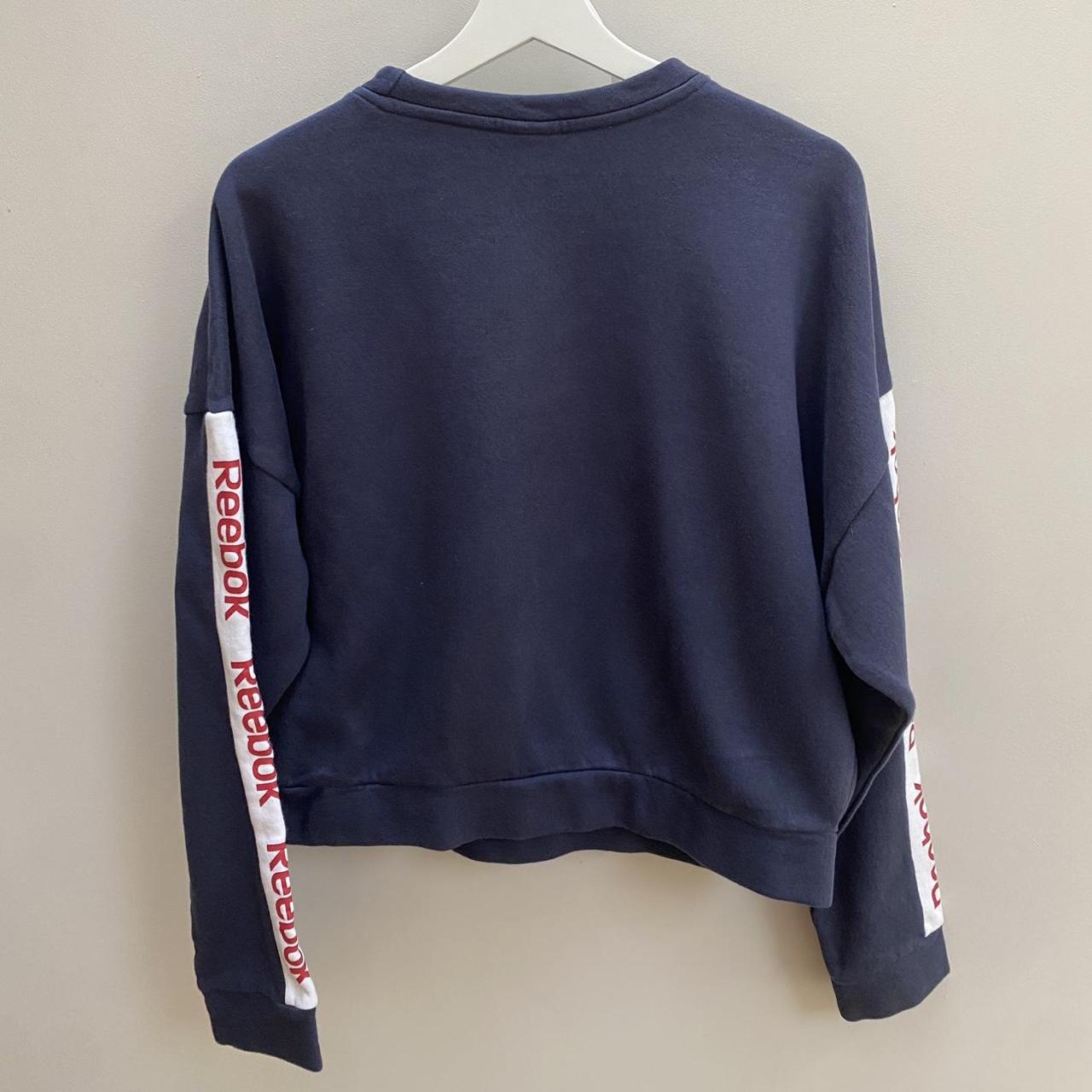 Cropped Navy Reebok Jumper Size L (1618) Depop