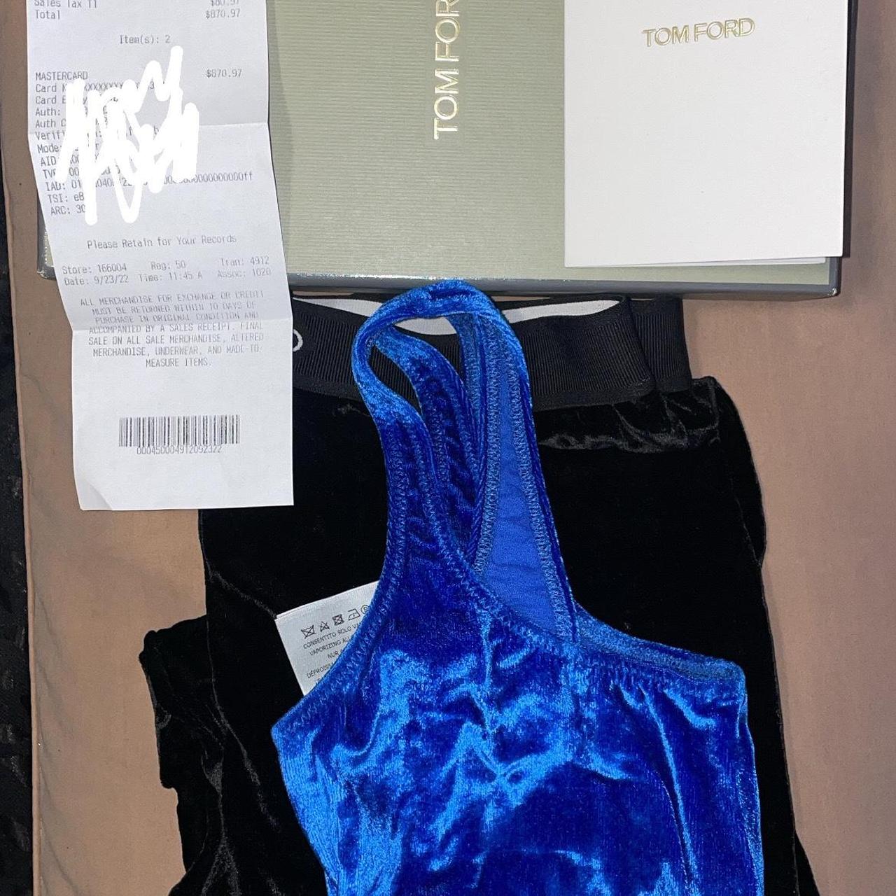 Tom Ford Velvet Signature Bralette in blue size | Depop