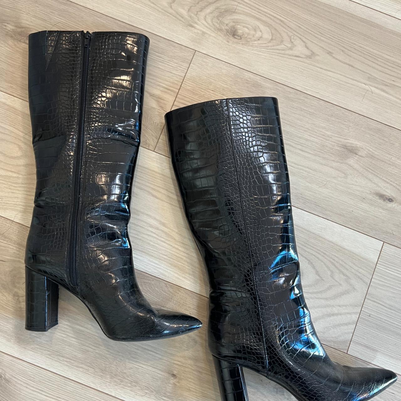 Black pointed leather boots - one of the boots is... - Depop