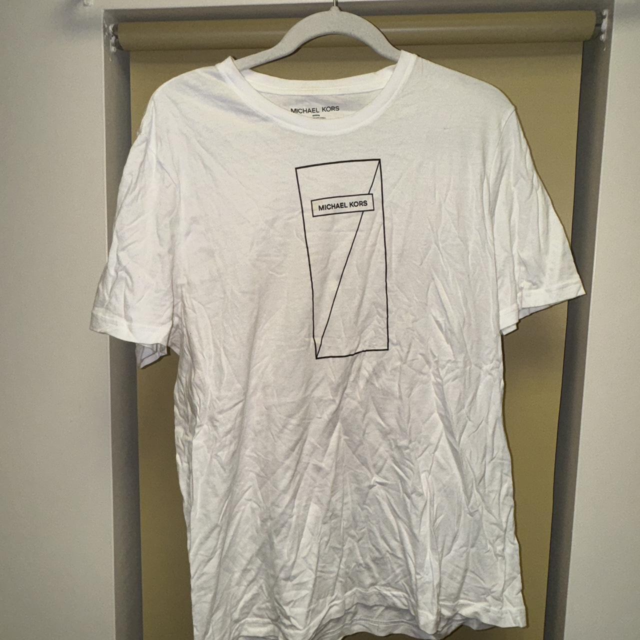 Michael Kors white box logo tshirt Medium 10/10... - Depop