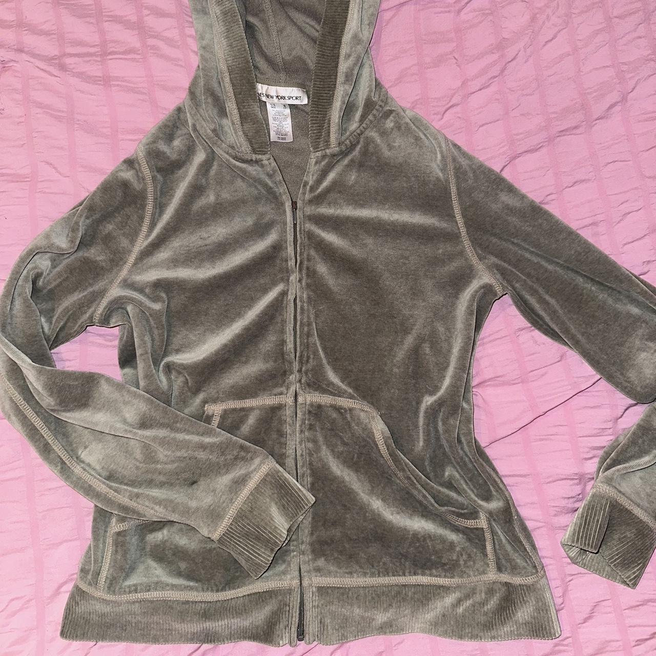 army green velour zip up vintage zip up sweater... - Depop