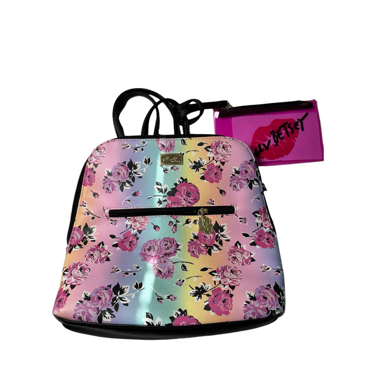 Betsey Johnson backpack in floral print with clear