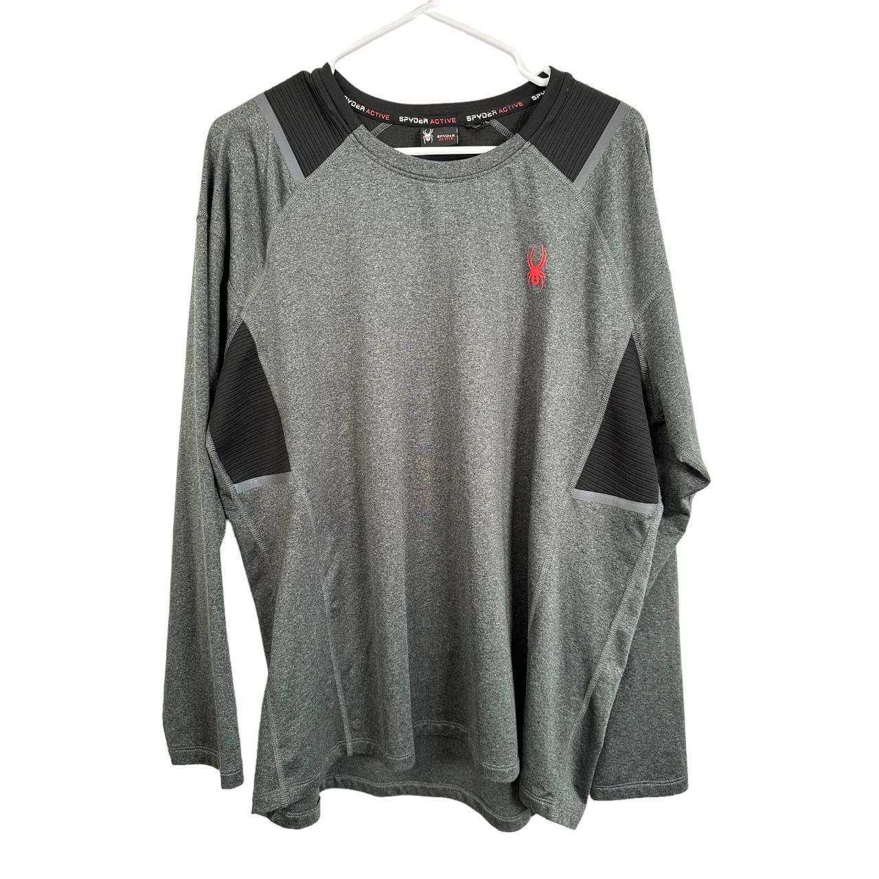 Spyder Active long sleeve grey & black t-shirt Red - Depop