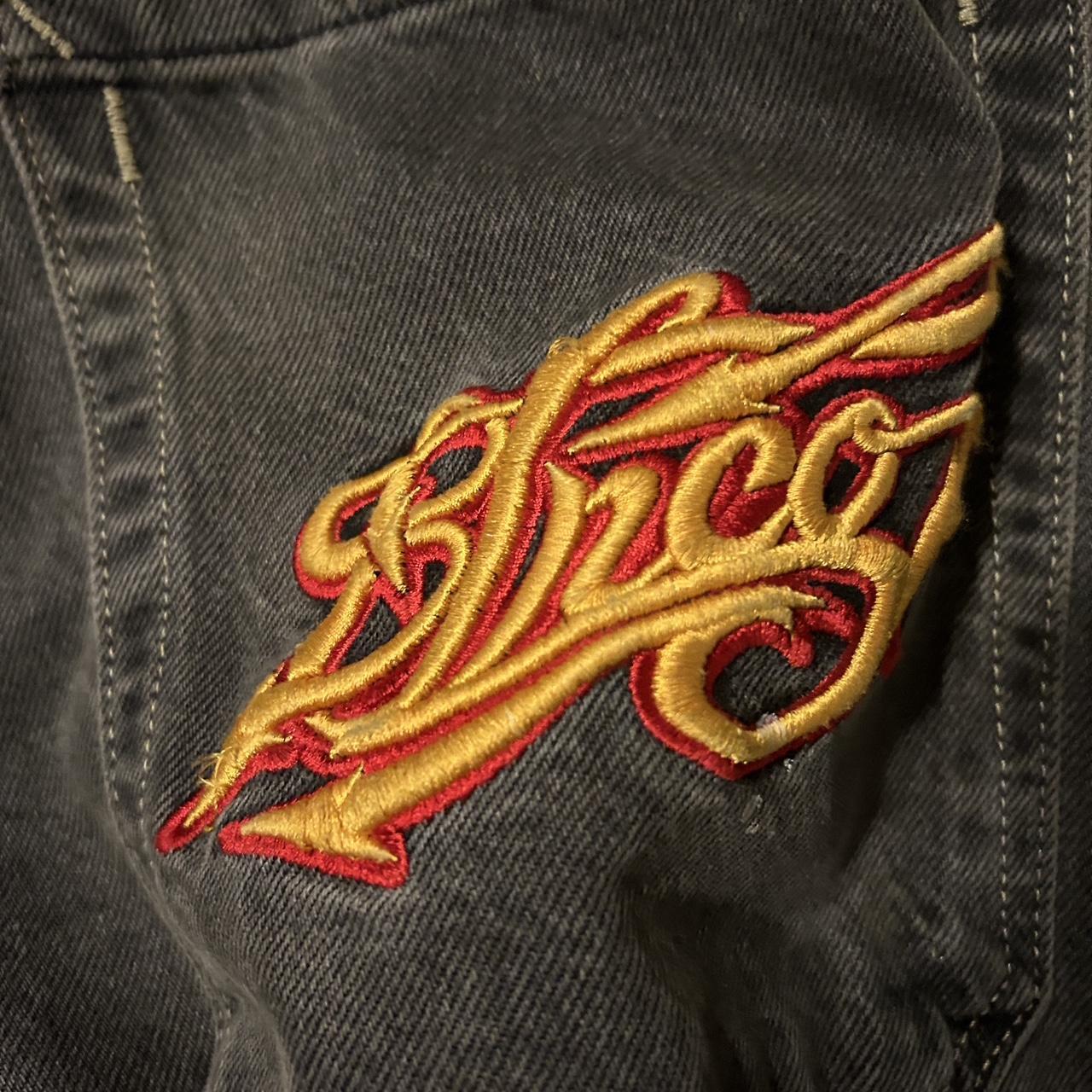 jnco jorts has white paint splatter no rips or tears... - Depop