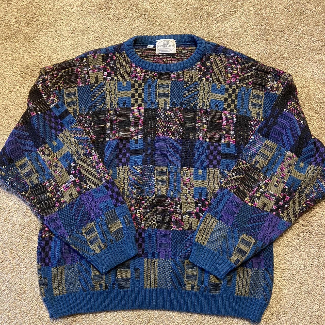 Vintage Geometric Sweater Women’s XL Mens L Made in... - Depop