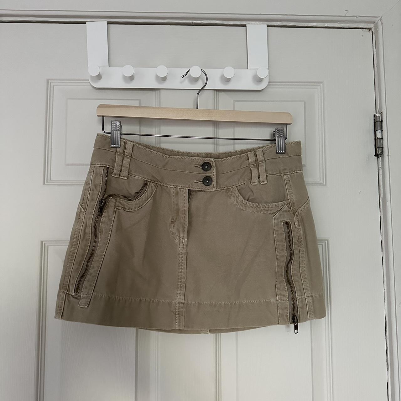 GARAGE tan cargo low rise micro skirt in a size... - Depop