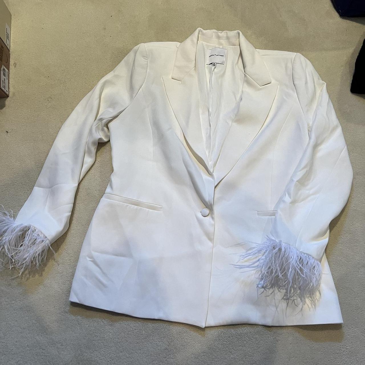 Gibson Latimer White blazer with feathers on sleeves. Depop