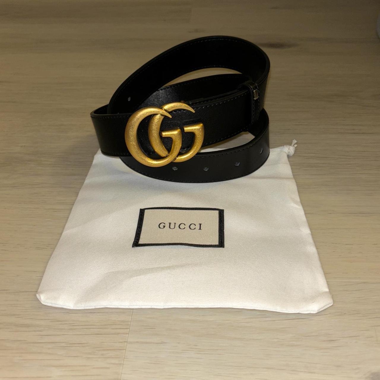 ⭐️ gucci black leather belt wit gold logo length: 39... - Depop