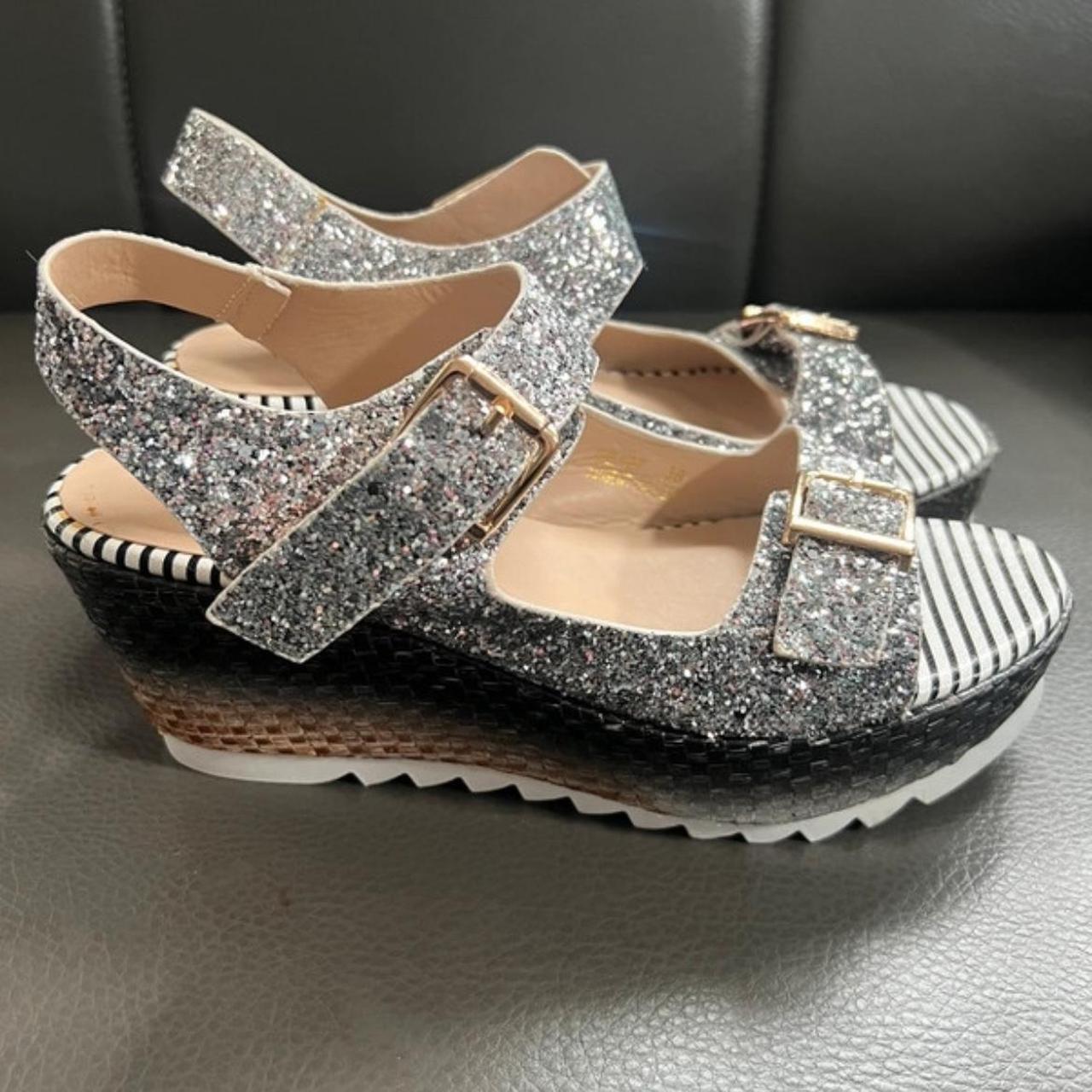 Poti Pati Silver Glitter Wedge Sandals Size 5 These. Depop