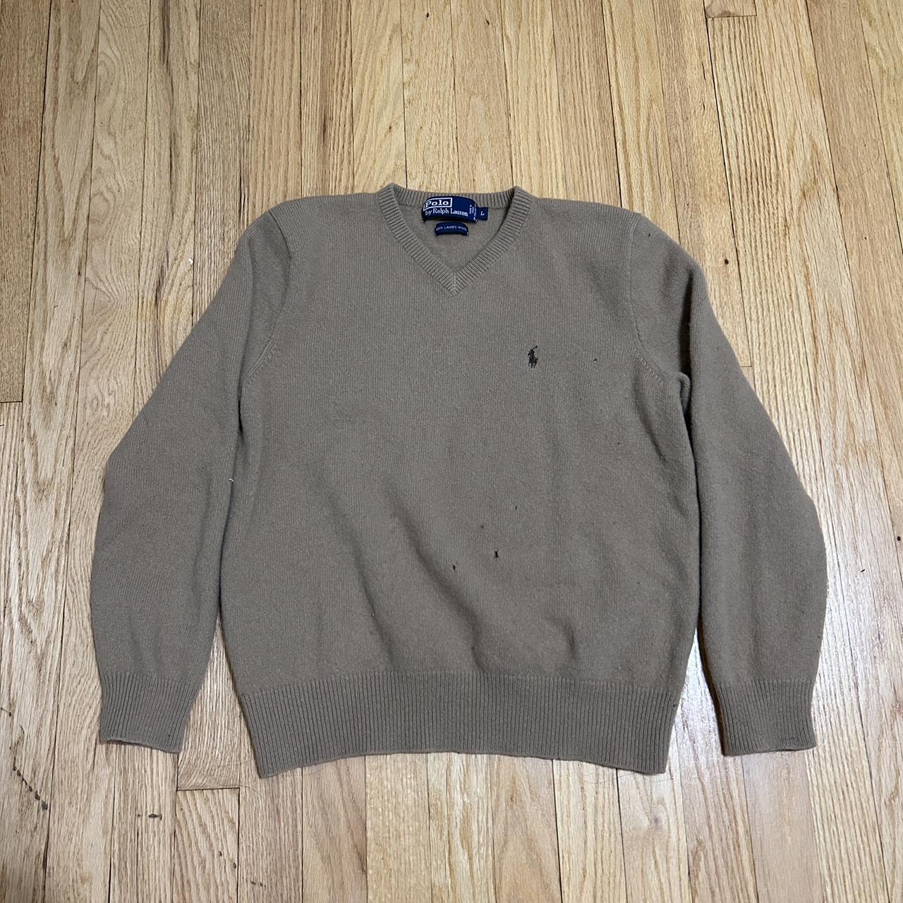 Vintage Ralph Lauren Light Brown Sweater 100% Lambs... - Depop