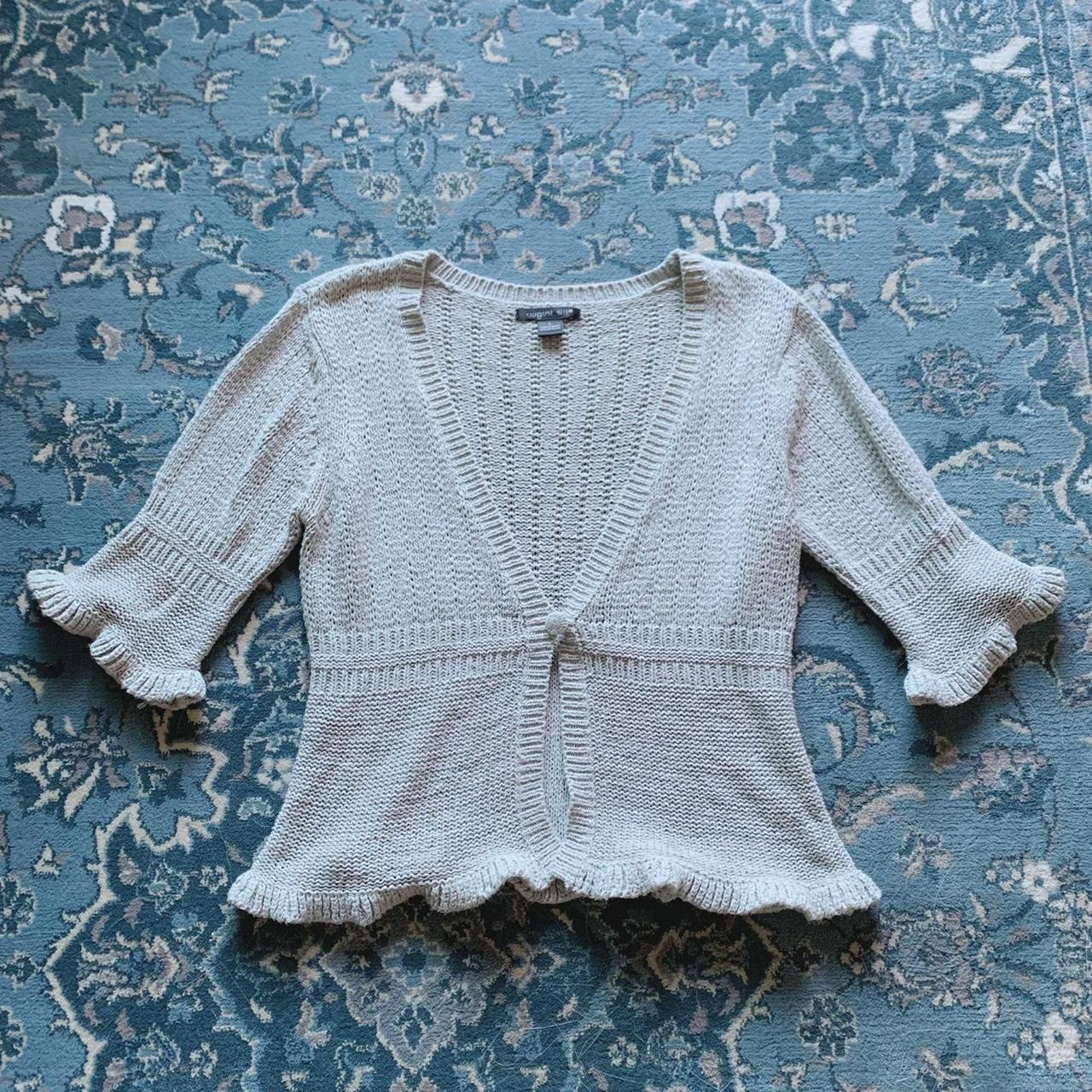 Super cute vintage grey knit/crochet cardigan... - Depop