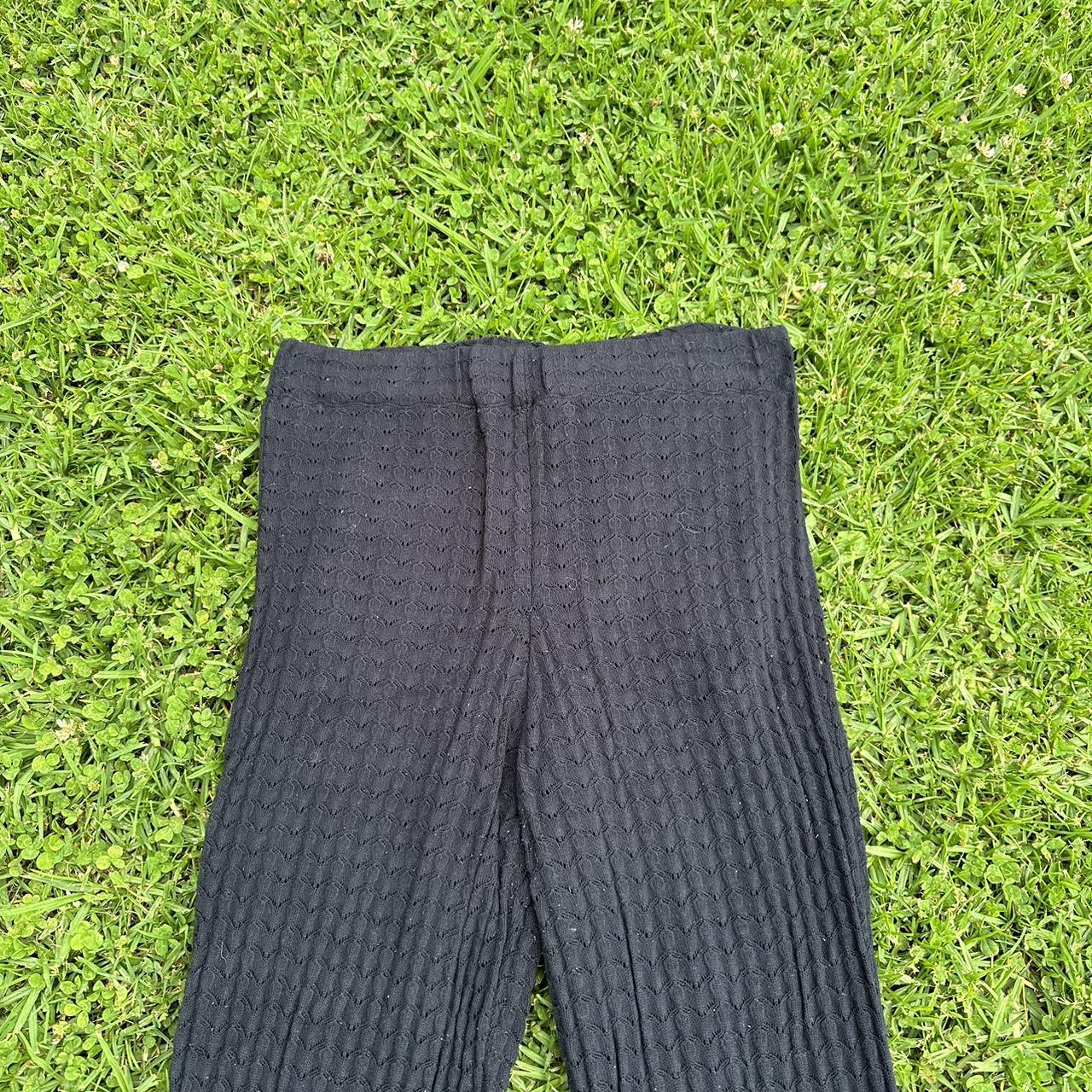 Crochet knit high waisted flared leggings in black... - Depop
