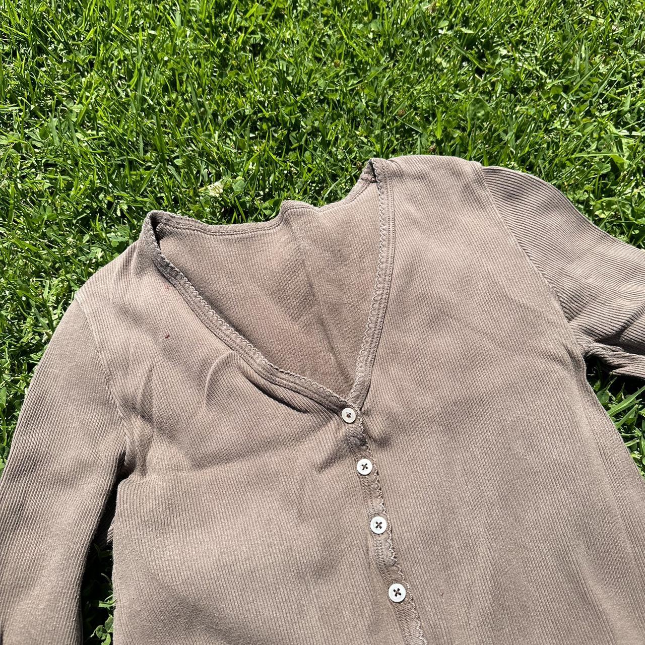 Brandy Melville brown long sleeve button up crop... Depop