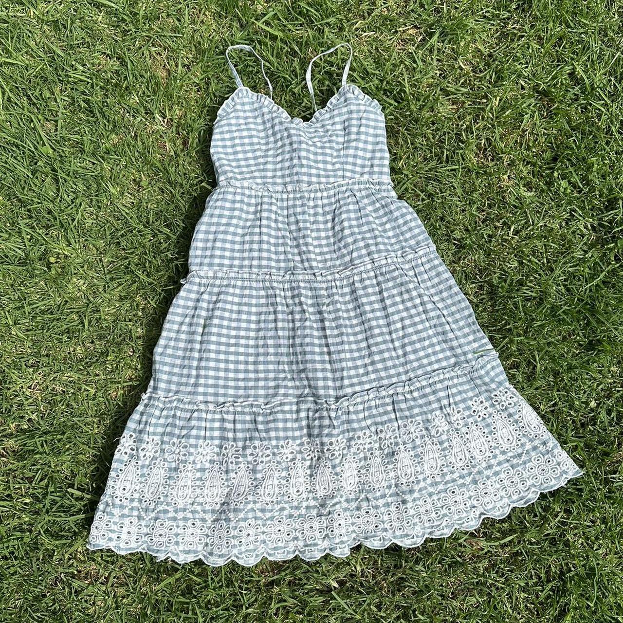 Amazing Vintage Blue Gingham Dress With Crochet Lace... - Depop