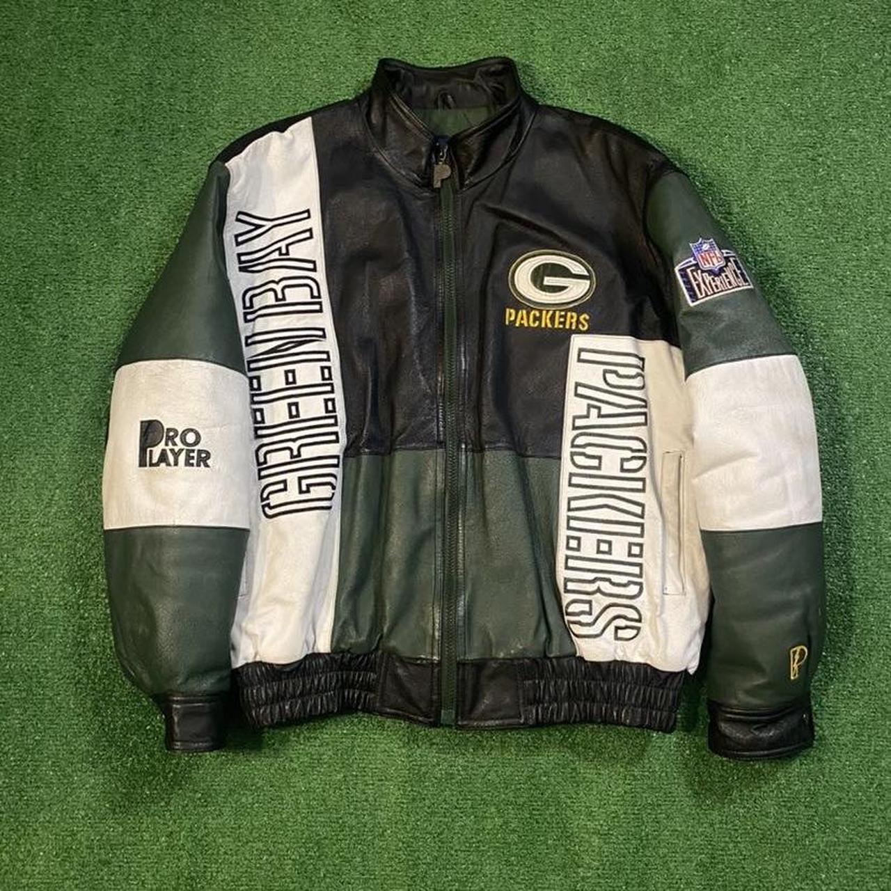 vintage 90’s nfl green bay packers leather pro...