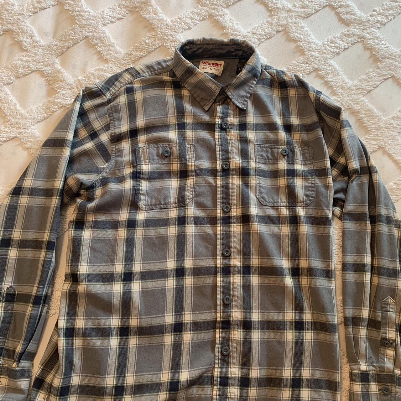 Men’s Wrangler flannel shirt. Size L. In fair... - Depop