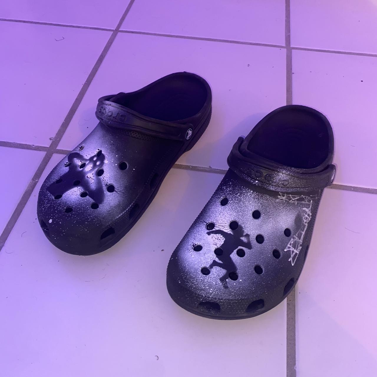 Custom black Crocs with hand-painted