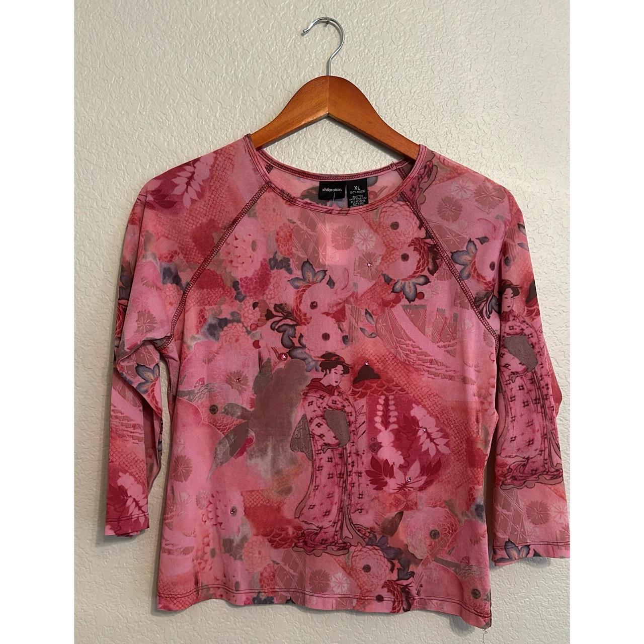 XL Pink Xhilaration 3/4 Sleeve Geisha Y2K Tee Great... - Depop