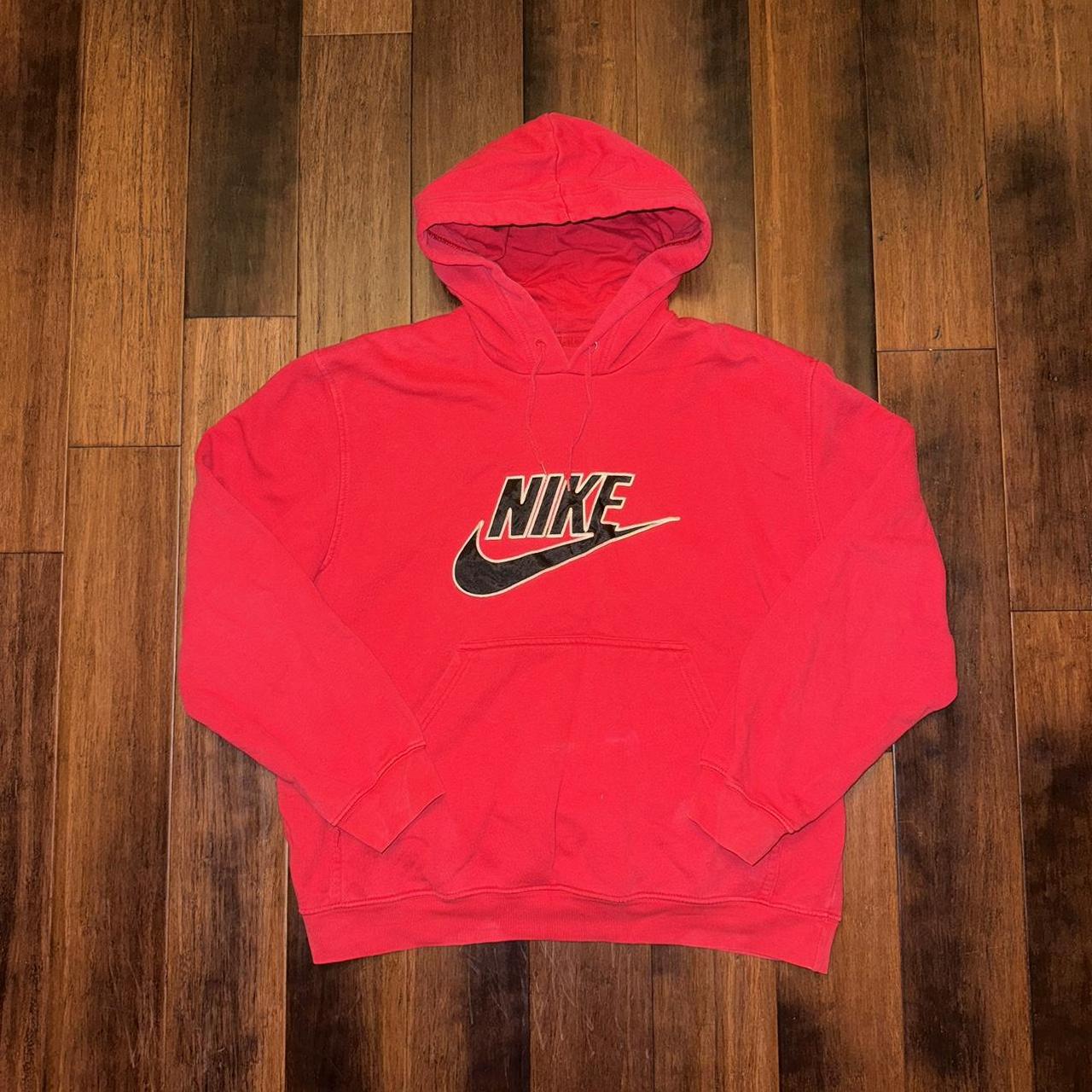 Y2K Nike Hoodie Red Spellout swoosh Size Large - Depop