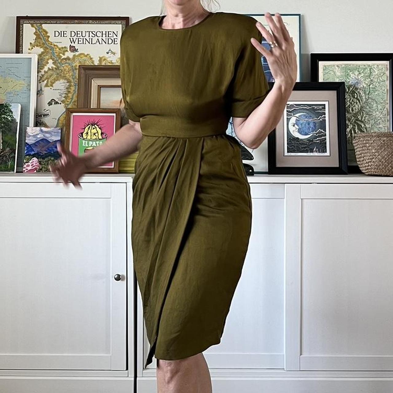 Vintage 100 silk olive green wrap dress with the