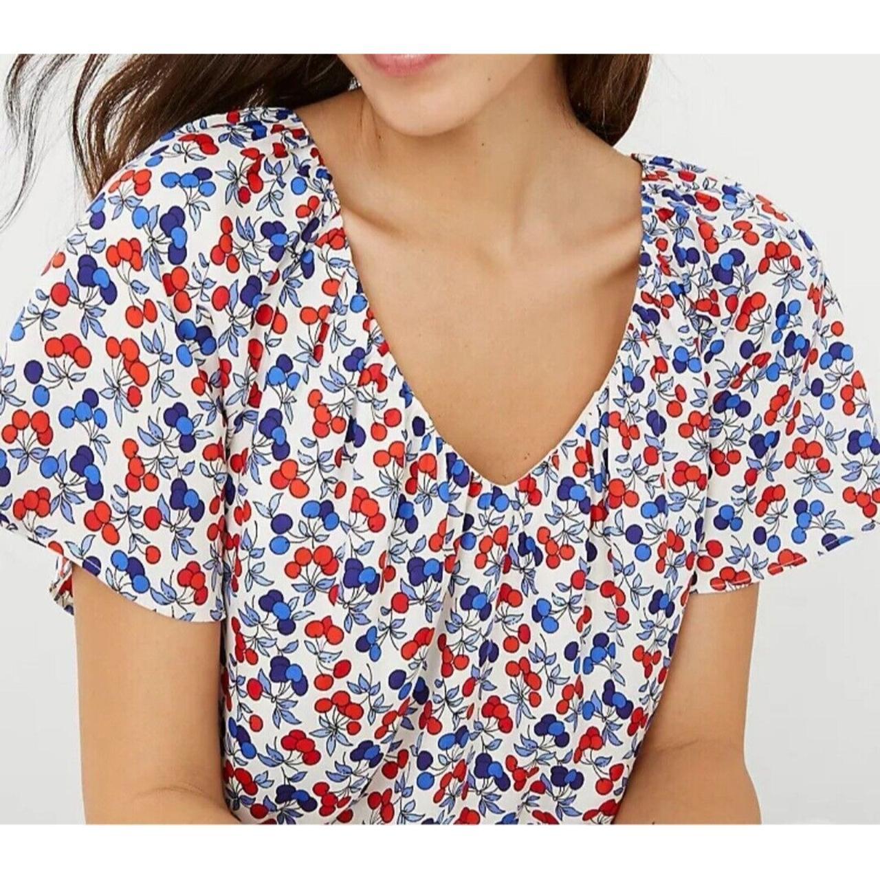 Ann Taylor Women's Cherry Shirred V-Neck Top Blouse... - Depop