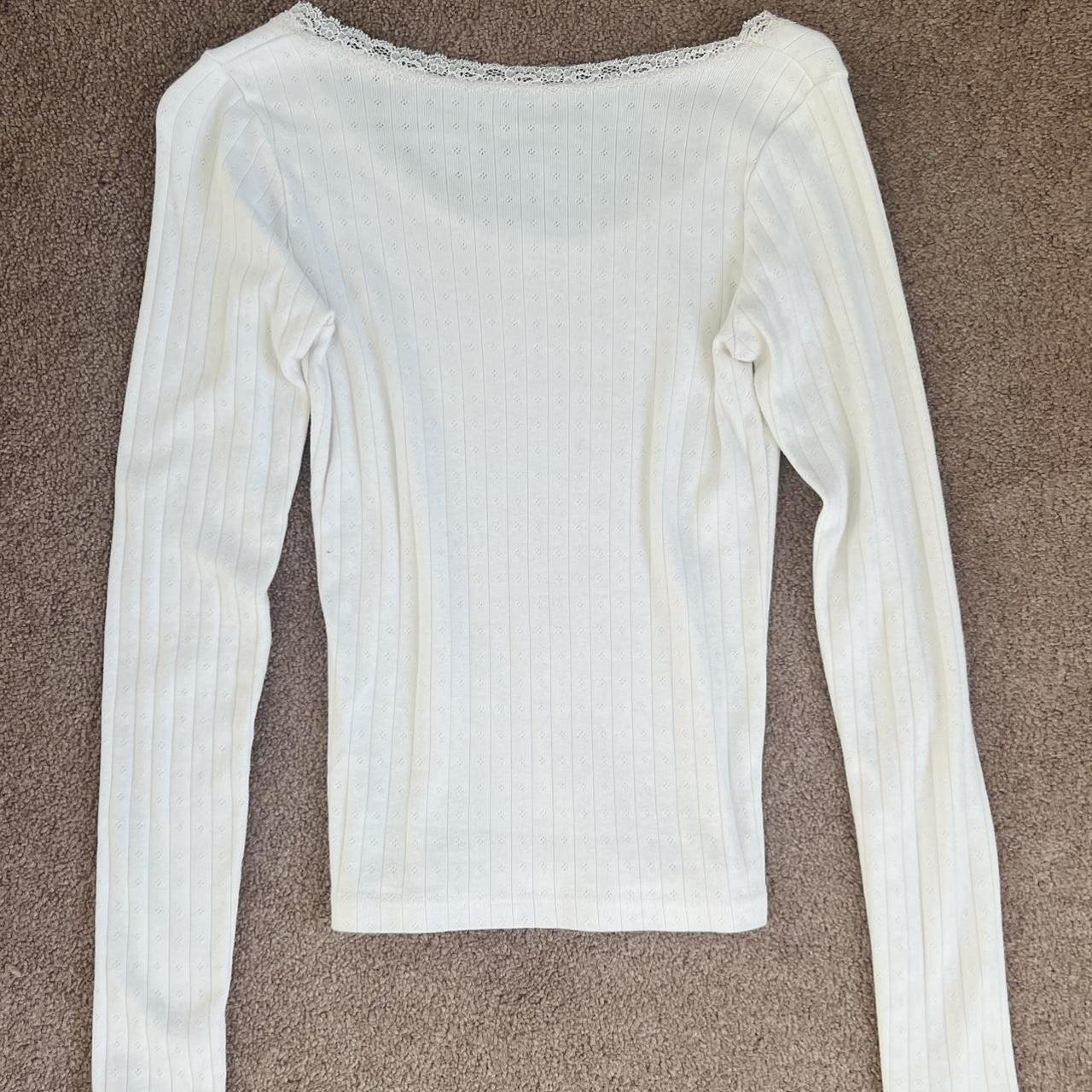 brandy melville white long sleeve shirt with lace •... - Depop