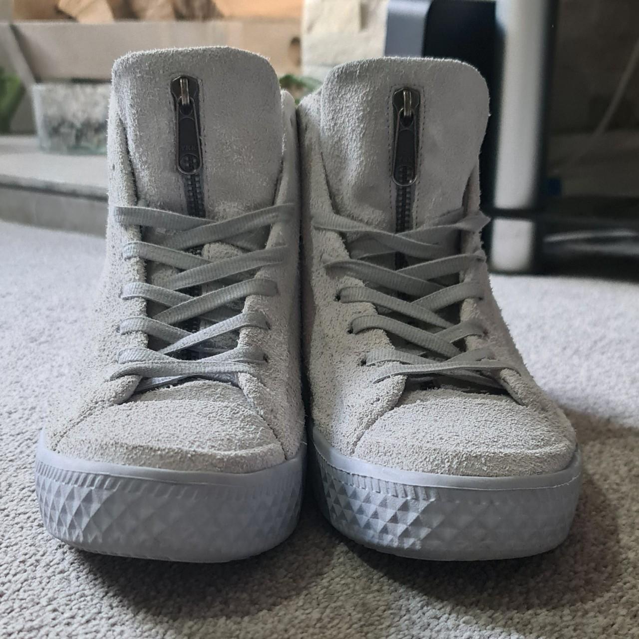 Converse CTAS Modern Hi Wolf Grey/Silver Suede Chuck... - Depop