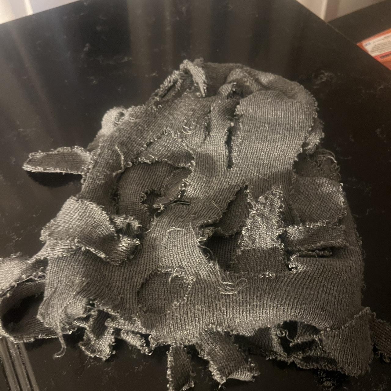 Grey Quan distressed ripped beanie balaclava Depop