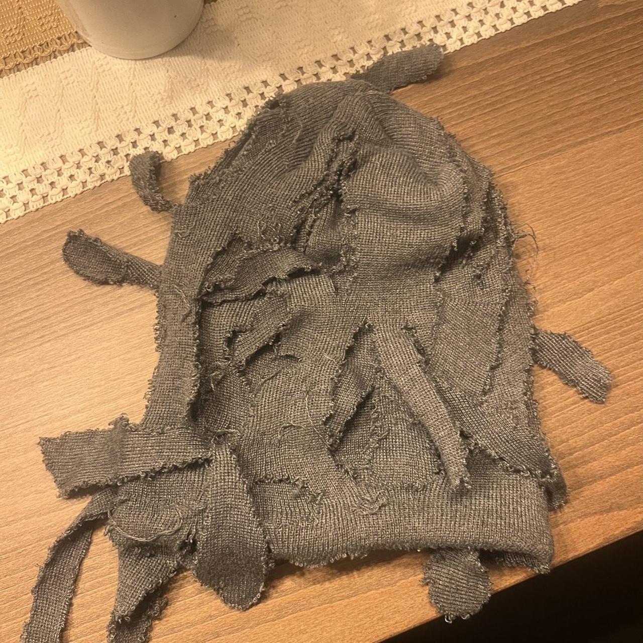 Grey Quan distressed ripped beanie balaclava Depop