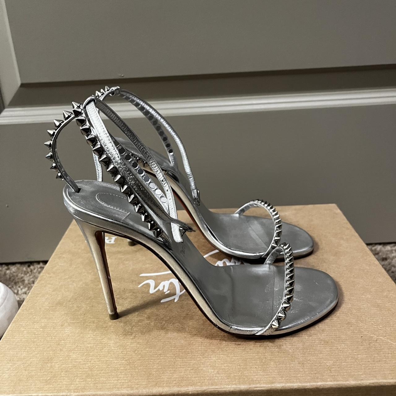 Christian Louboutin Silver Glittered Peep Toe Platform Sandals Size 39  Christian Louboutin | TLC