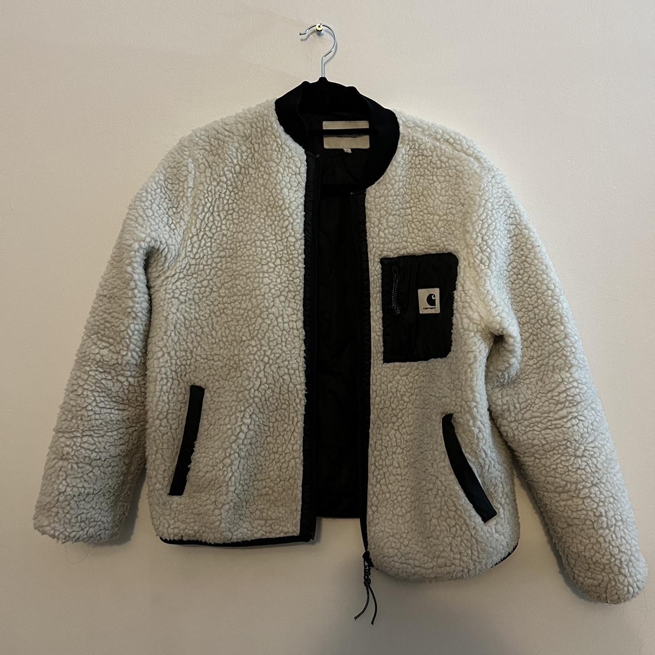 Carhartt WIP fleece zip up jacket white - Depop