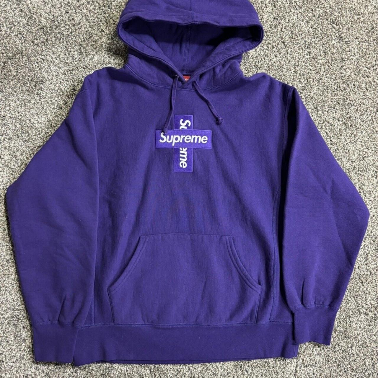 Supreme Cross Box Logo Hooded Sweatshirt Purple Small - Depop