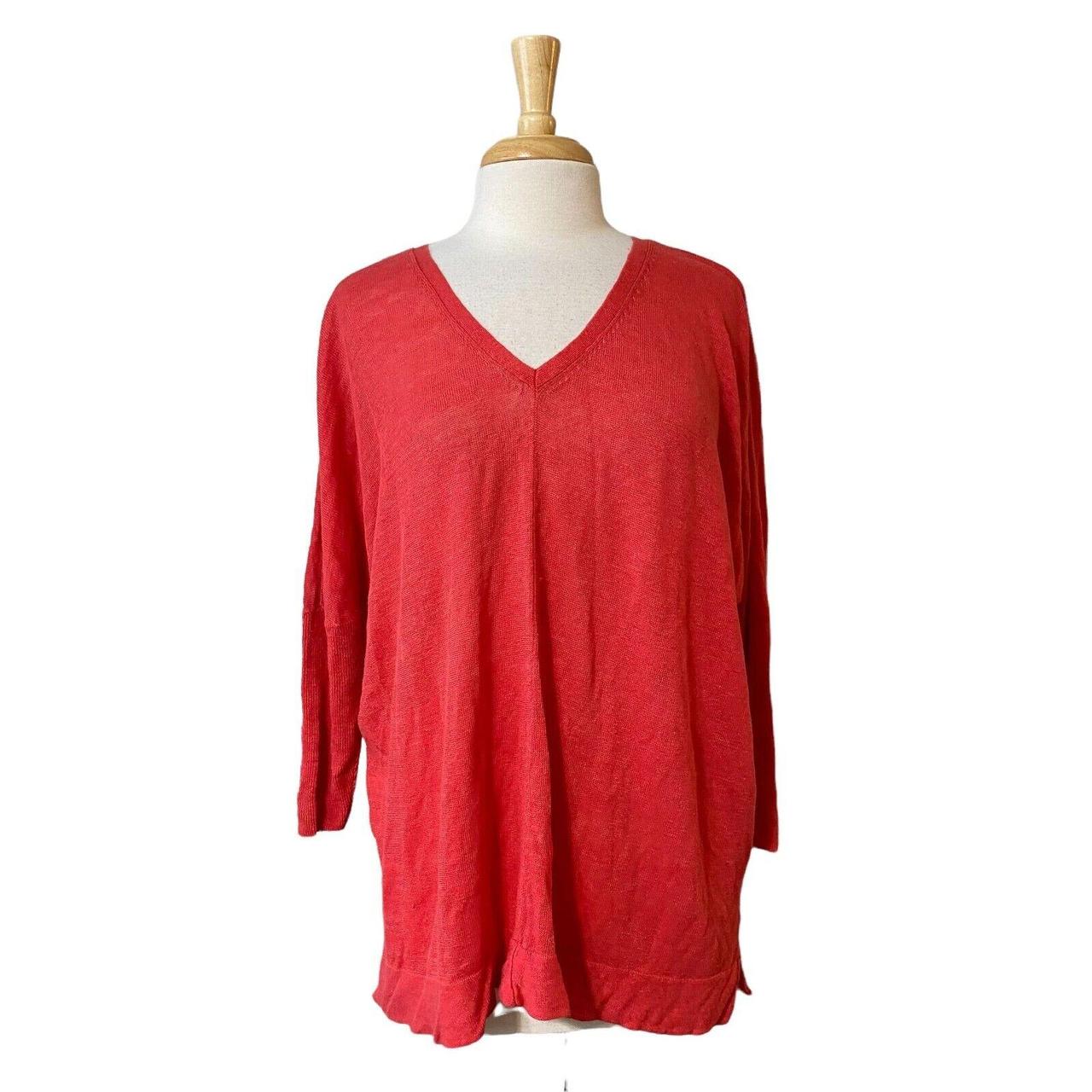 Purchases Eileen Fisher Women’s Coral Linen V Neck Long Sleeve Pullover Basic Top Sz Large