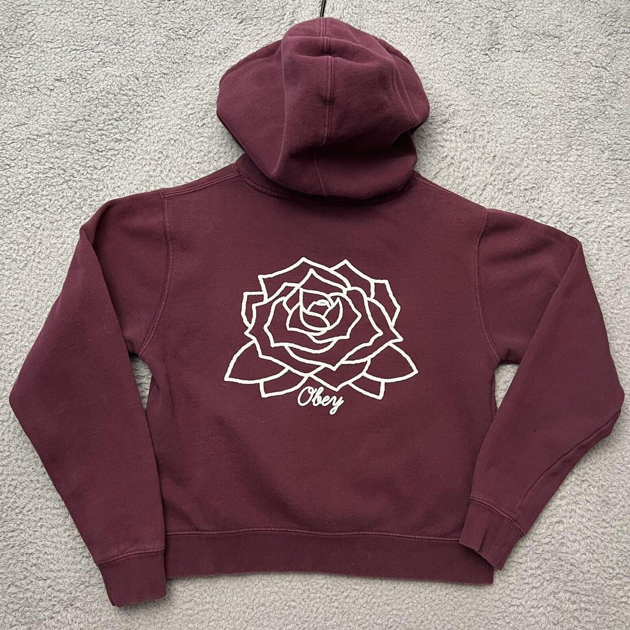 Obey Hoodie Womens Small Maroon Sweatshirt Rose