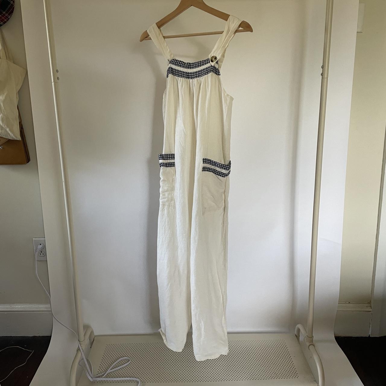 Super adorable cottagecore overall ivory linen... - Depop