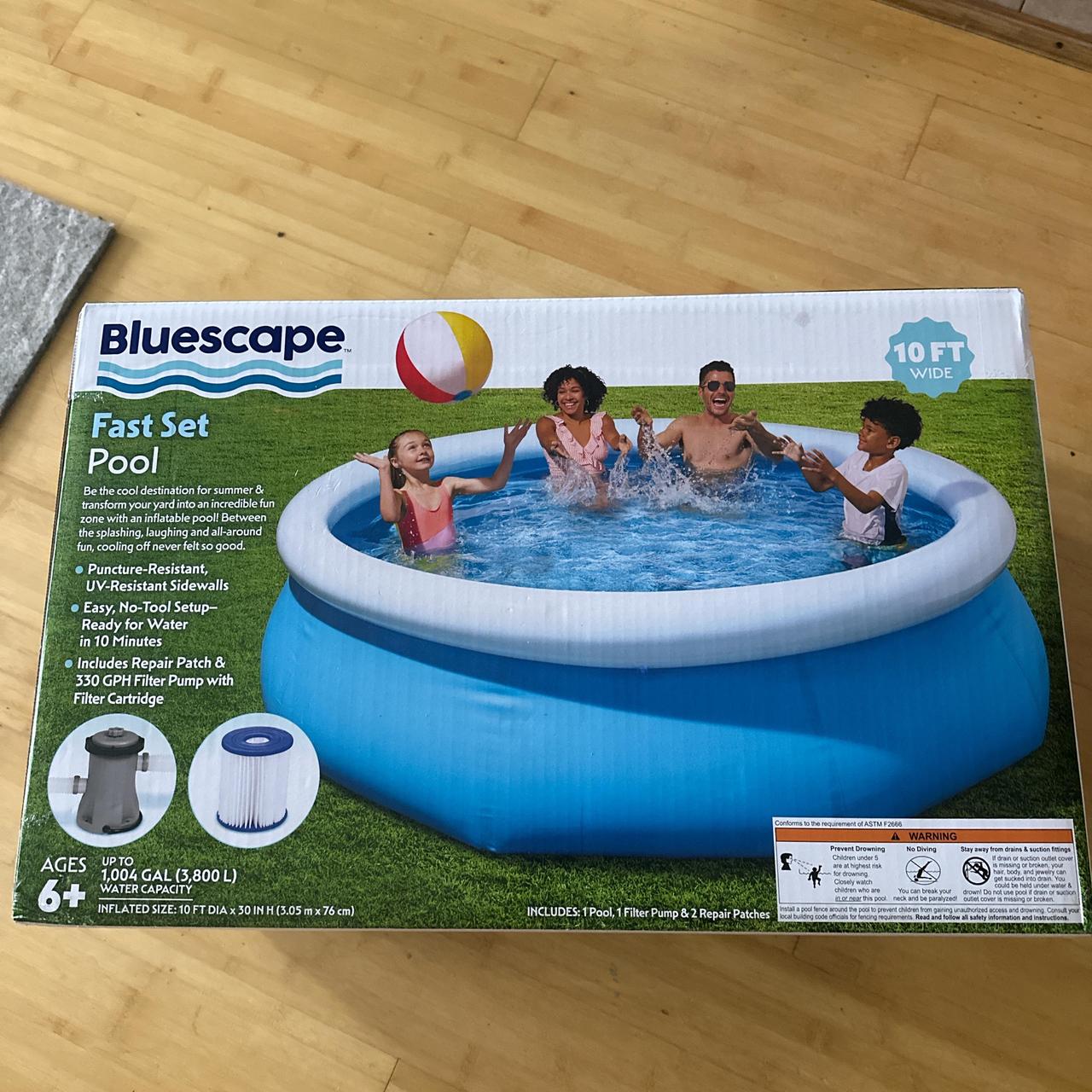 Blue and white inflatable pool never open brand new